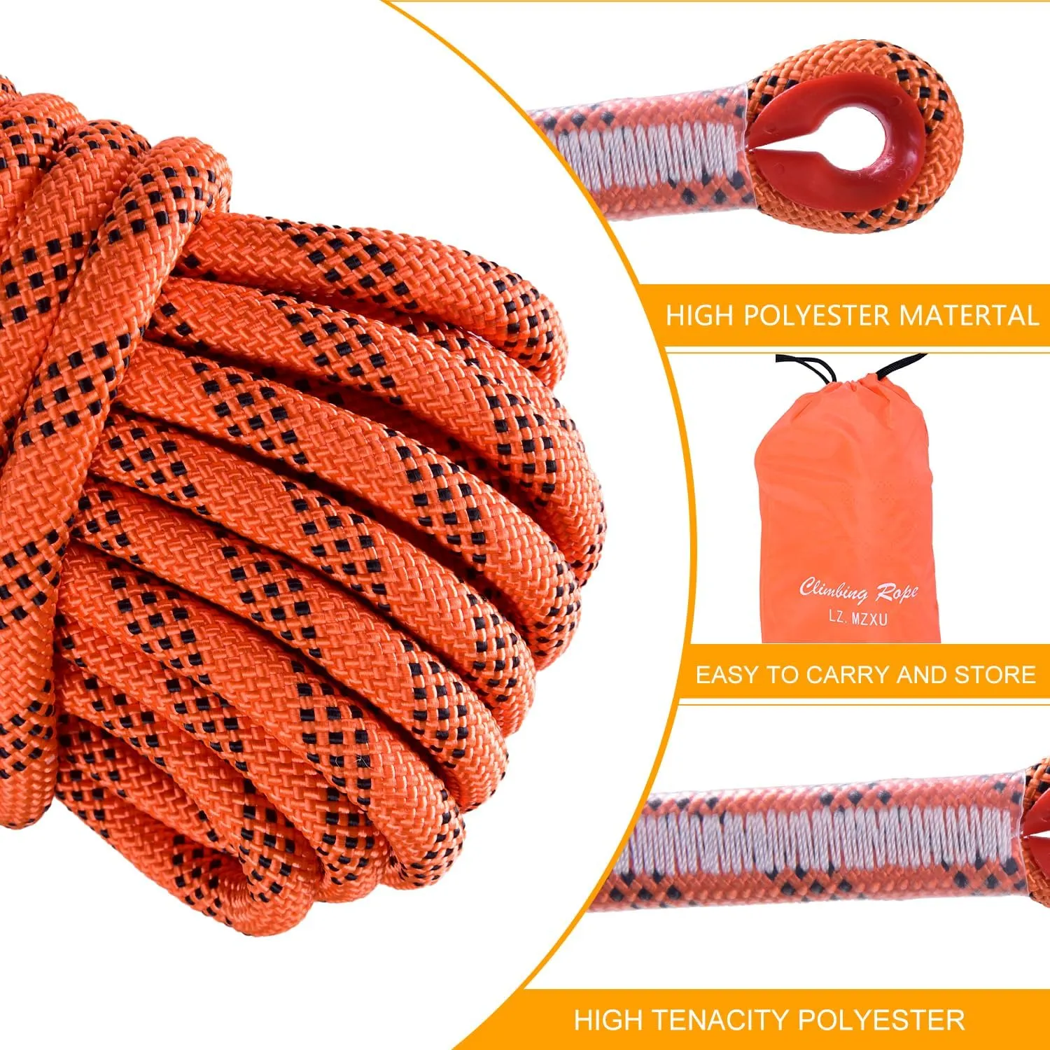Climbing Rope, 12 mm Static Climbing Rope, 32FT(10M) 65FT(20M) 100FT(30M) 164FT(50M) Outdoor Rock Climbing Rope, Escape Rope, Rappelling Rope, Fire Rescue Parachute Rope