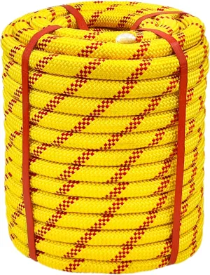 Climbing Rope Yellow Bull Rope 3/4 in x 100 Ft Polyester Braided Arborist Rope 48 Strands Climbing Rope for Adults for Tree Pulling,Nautical Rigging Rope Rope Swing for Tree