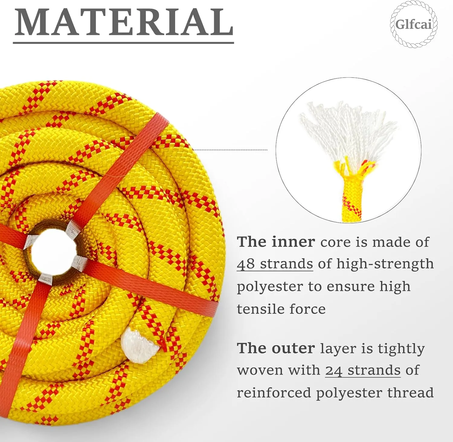 Climbing Rope Yellow Bull Rope 3/4 in x 100 Ft Polyester Braided Arborist Rope 48 Strands Climbing Rope for Adults for Tree Pulling,Nautical Rigging Rope Rope Swing for Tree