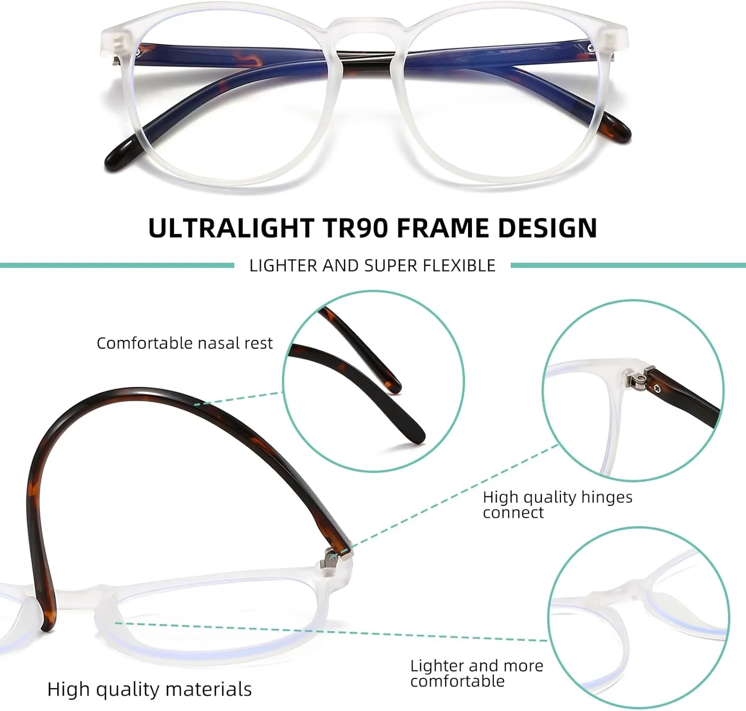 CNLO Blue Light Blocking Glasses,Computer Gaming Glasses,TV Glasses， for UV Protection, Anti Eyestrain,Lens Lightweight Frame Eyewear,Men/Women(Sand white amber legs)