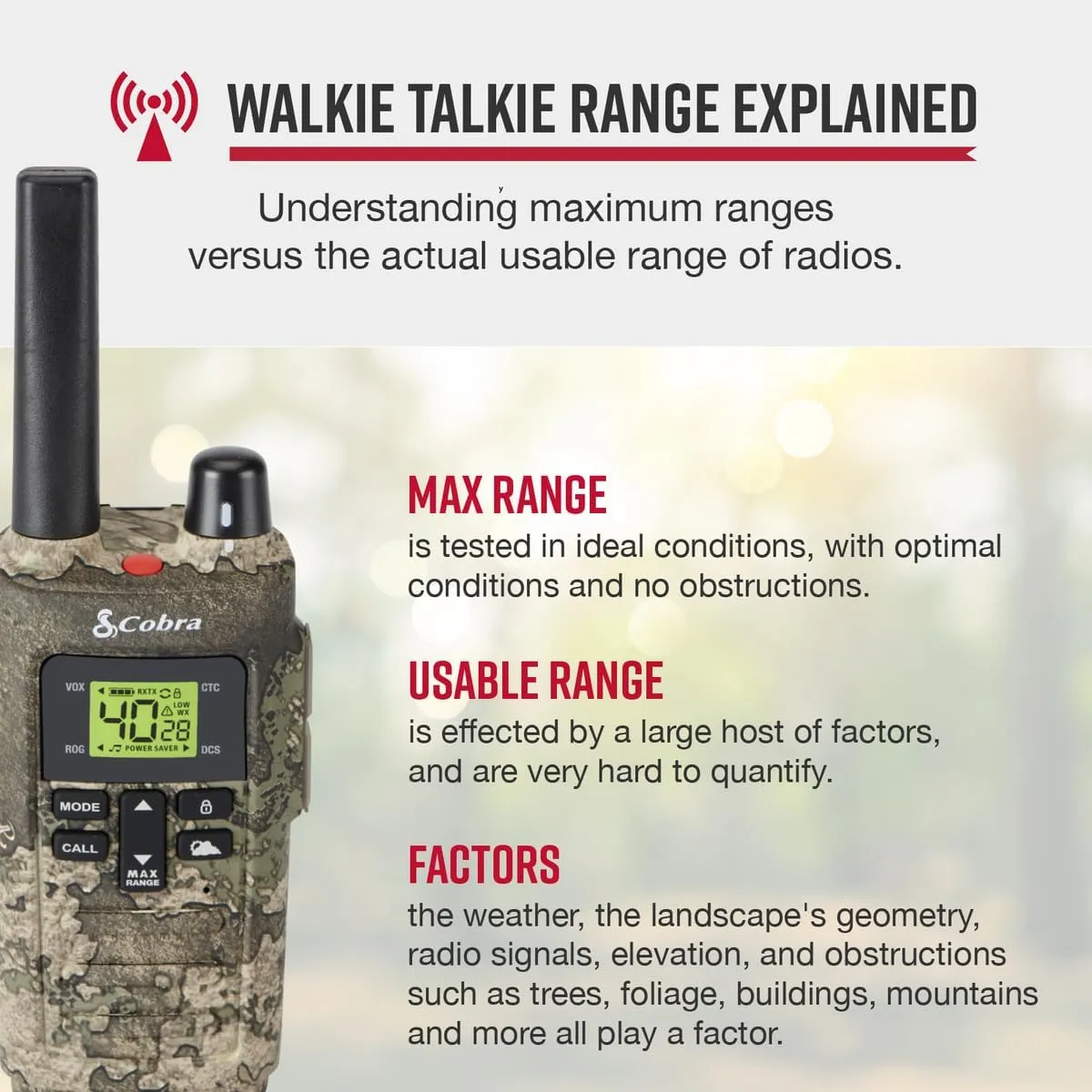Cobra 32-Mile, Rugged Two-Way Radio, Truetimber Strata, 2 Pack