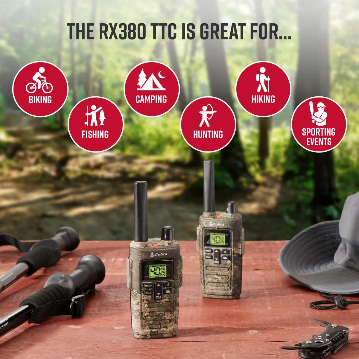 Cobra 32-Mile, Rugged Two-Way Radio, Truetimber Strata, 2 Pack