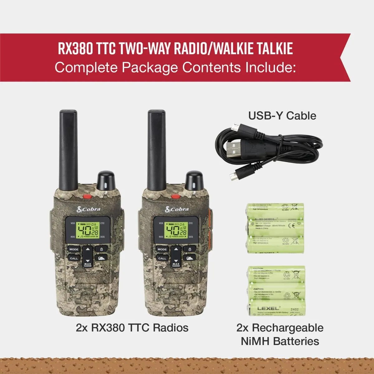 Cobra 32-Mile, Rugged Two-Way Radio, Truetimber Strata, 2 Pack