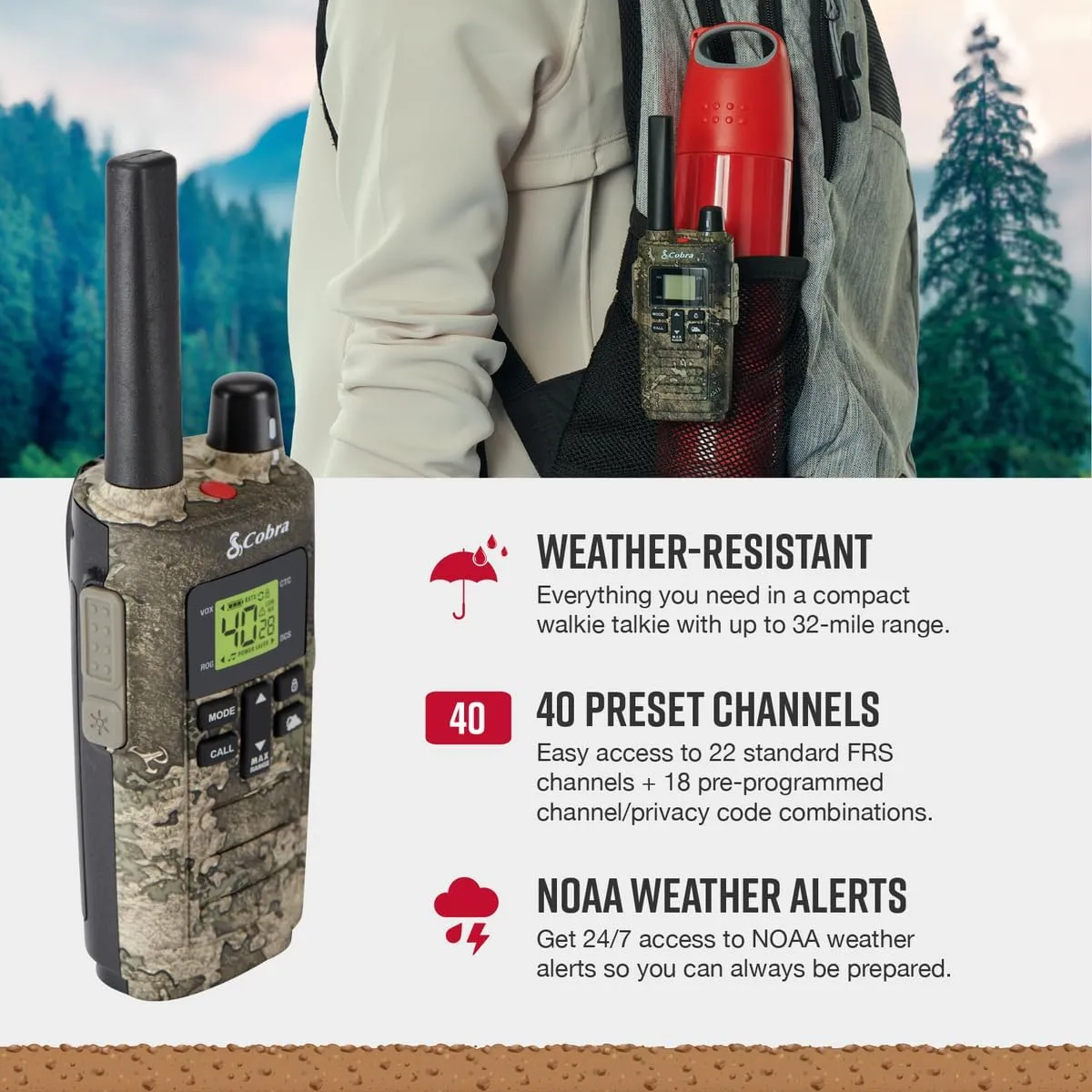 Cobra 32-Mile, Rugged Two-Way Radio, Truetimber Strata, 2 Pack