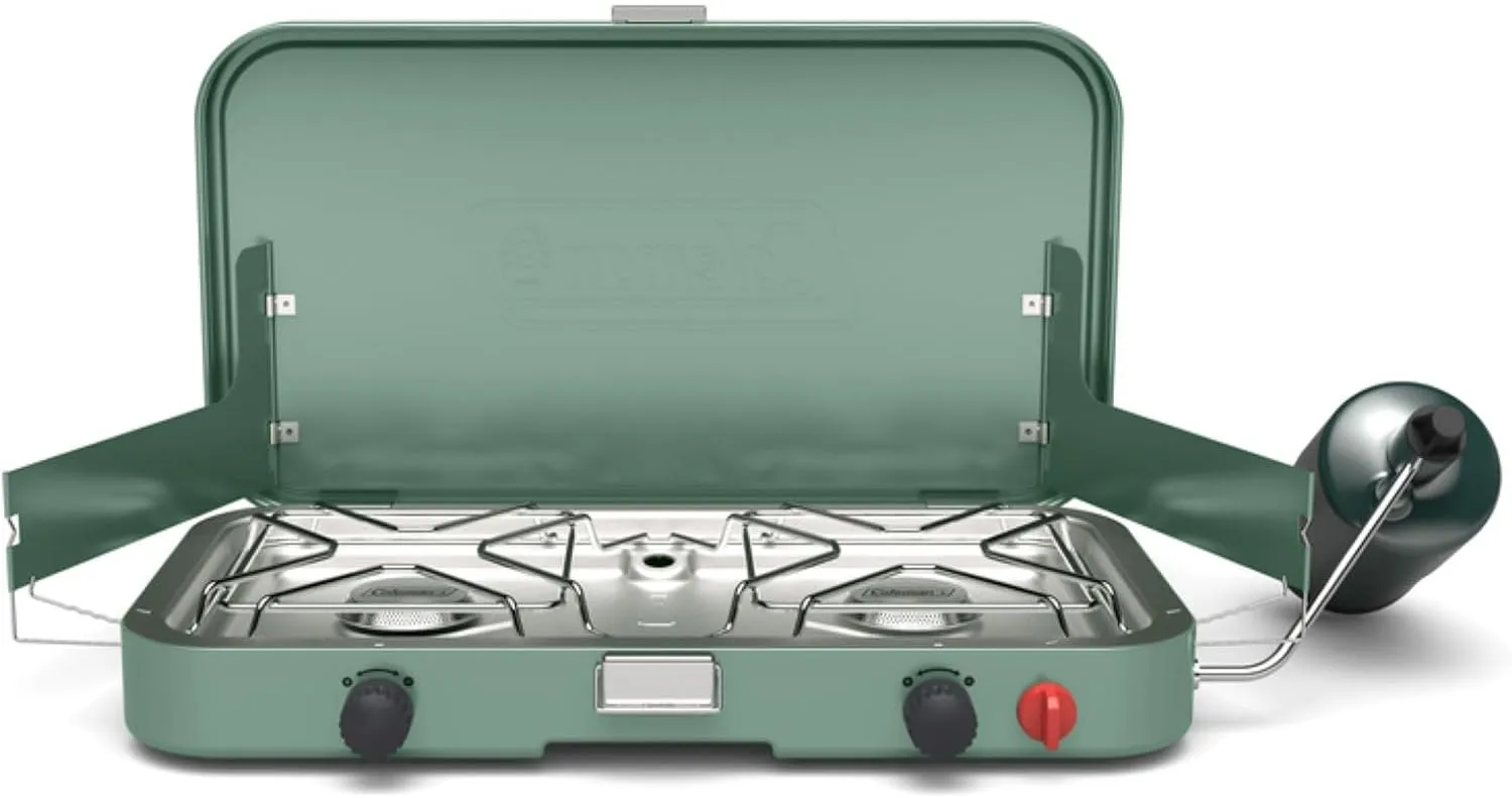 Coleman Cascade 222 2-Burner Camping Stove, Portable Cooktop with 22,000 BTUs, Matchless Lighting, & Dual Wind Guards