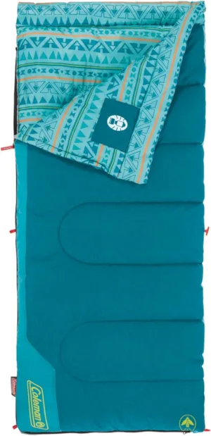 Coleman Kids 50°F Sleeping Bag for Children up to 5ft Tall, Comfortable Youth Sleeping Bag for Sleepovers & Camping, Glow in The Dark Design, Stuff Sack Included, Machine Washable