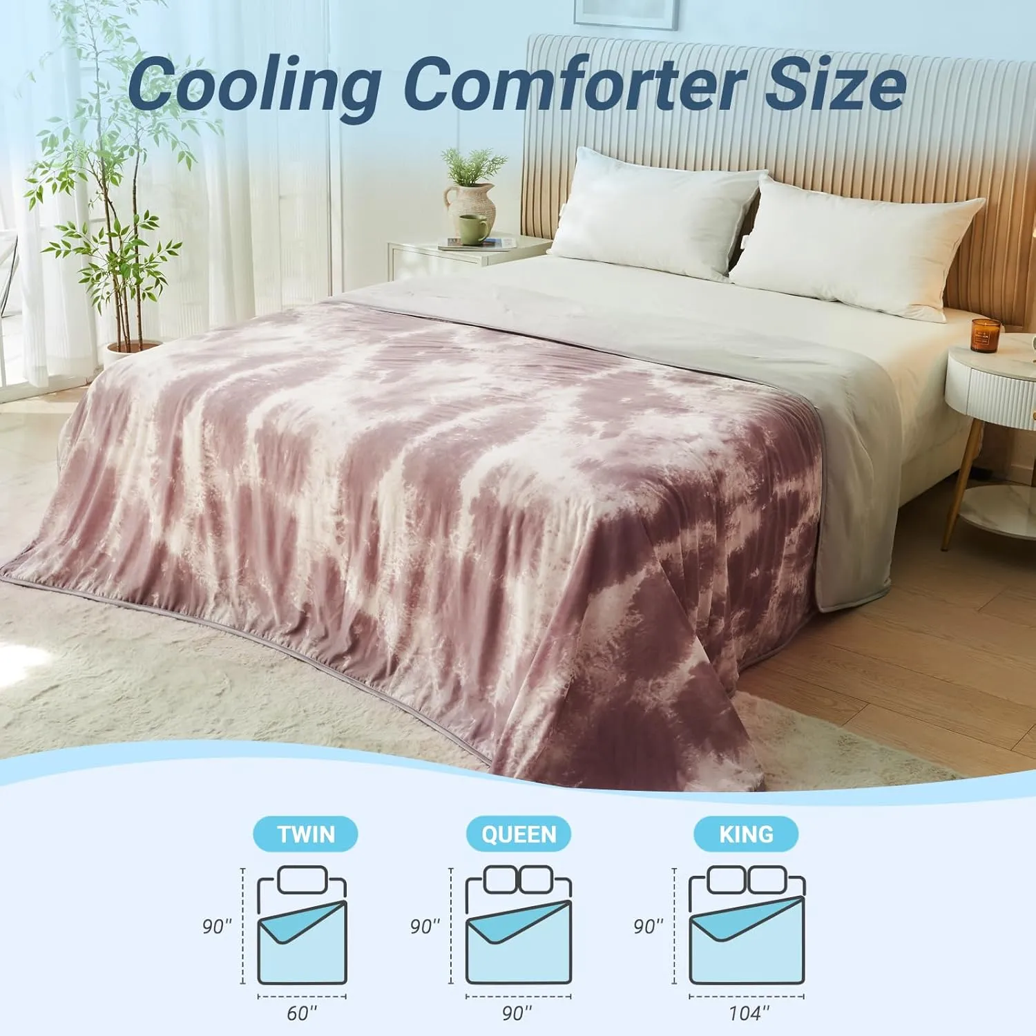 Cooling Comforter Queen Size, Double Sided Cooling Blankets for Hot Sleepers, Soft Breathable Lightweight Summer Cooling Comforter for Night Sweats Absorbs Body HEA