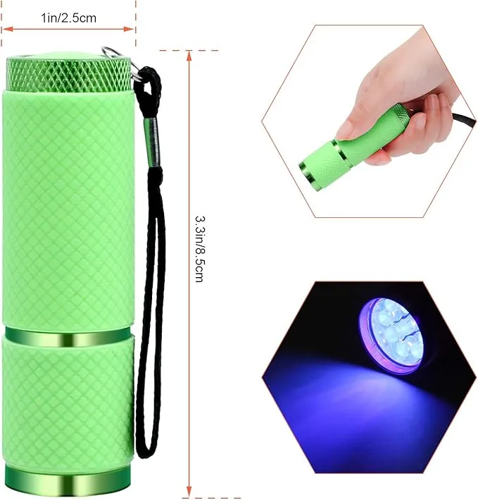 Coolrunner LED Flashlight, Small Glow Flashlights with 9 LED Lights, Portable Light Nail Dryer for Nail Gel, Flashlight Mini Powerful Pet Urine Detector for Dog/Cat, Resin Curing (Green)