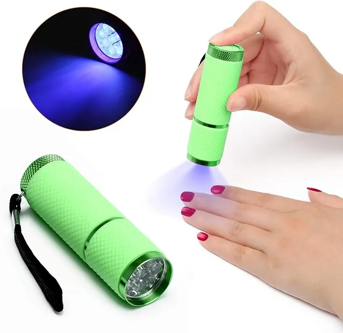 Coolrunner LED Flashlight, Small Glow Flashlights with 9 LED Lights, Portable Light Nail Dryer for Nail Gel, Flashlight Mini Powerful Pet Urine Detector for Dog/Cat, Resin Curing (Green)
