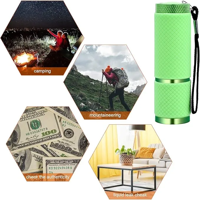 Coolrunner LED Flashlight, Small Glow Flashlights with 9 LED Lights, Portable Light Nail Dryer for Nail Gel, Flashlight Mini Powerful Pet Urine Detector for Dog/Cat, Resin Curing (Green)