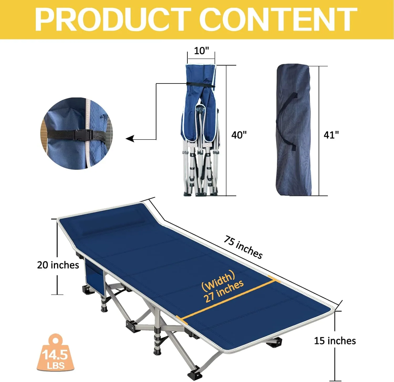 Cot, Camping Cot with Comfortable Thick Pad Cots for Sleeping Heavy Duty Camping Bed Folding Cot Double Layer Oxford with Carry Bag for Home Nap Outdoor Travel