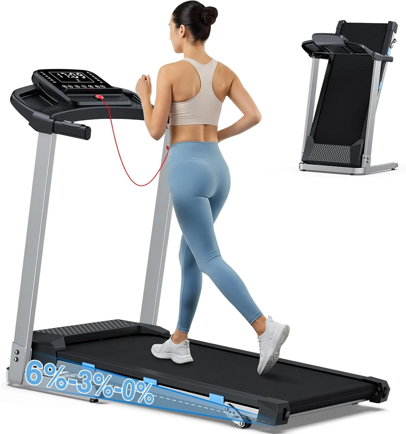 COZYINN Foldable Treadmill with Incline for Home Small - 350 lb Capacity, 3.0HP Quiet Folding Treadmill with Pulse Sensor and Bluetooth Speaker, App/Voice Control, 3 Level Incline, 7.6 MPH