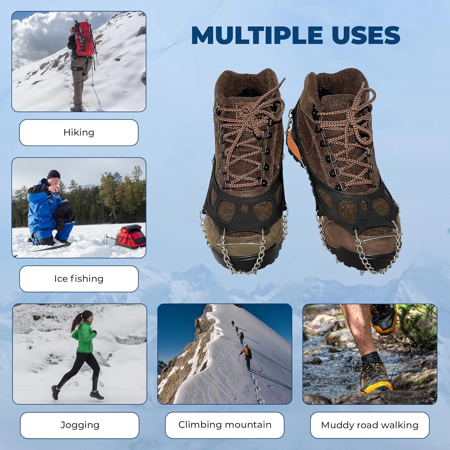 Crampons Ice Cleats for Hiking Spikes By Yatta Life - Professional Winter Boots with 12 Stainless Steel Spikes for Shoes & Boots - Outdoor Camping, Running, Mountaineering Ice & Snow Grips Accessories