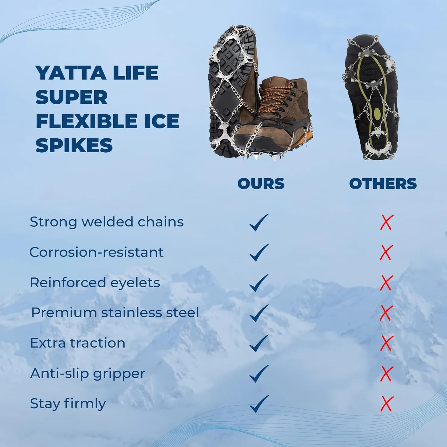 Crampons Ice Cleats for Hiking Spikes By Yatta Life - Professional Winter Boots with 12 Stainless Steel Spikes for Shoes & Boots - Outdoor Camping, Running, Mountaineering Ice & Snow Grips Accessories