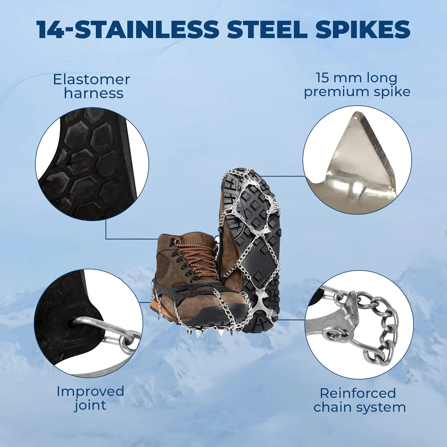 Crampons Ice Cleats for Hiking Spikes By Yatta Life - Professional Winter Boots with 12 Stainless Steel Spikes for Shoes & Boots - Outdoor Camping, Running, Mountaineering Ice & Snow Grips Accessories