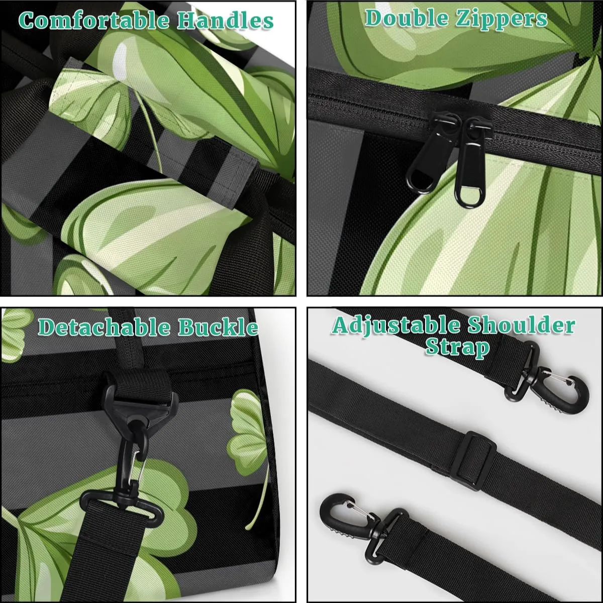 Custom Lucky Shamrock Sports Gym Bag Personalized St. Patrick's Day Name Travel Duffel Bag Customized Weekender Overnight Bags for Women Men