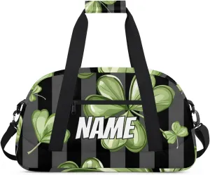 Custom Lucky Shamrock Sports Gym Bag Personalized St. Patrick's Day Name Travel Duffel Bag Customized Weekender Overnight Bags for Women Men