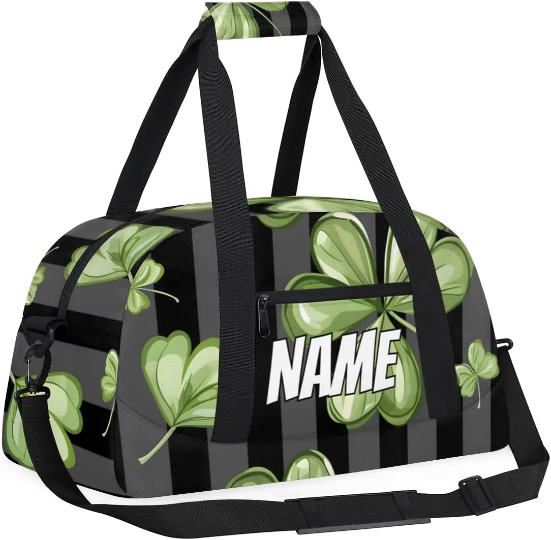 Custom Lucky Shamrock Sports Gym Bag Personalized St. Patrick's Day Name Travel Duffel Bag Customized Weekender Overnight Bags for Women Men