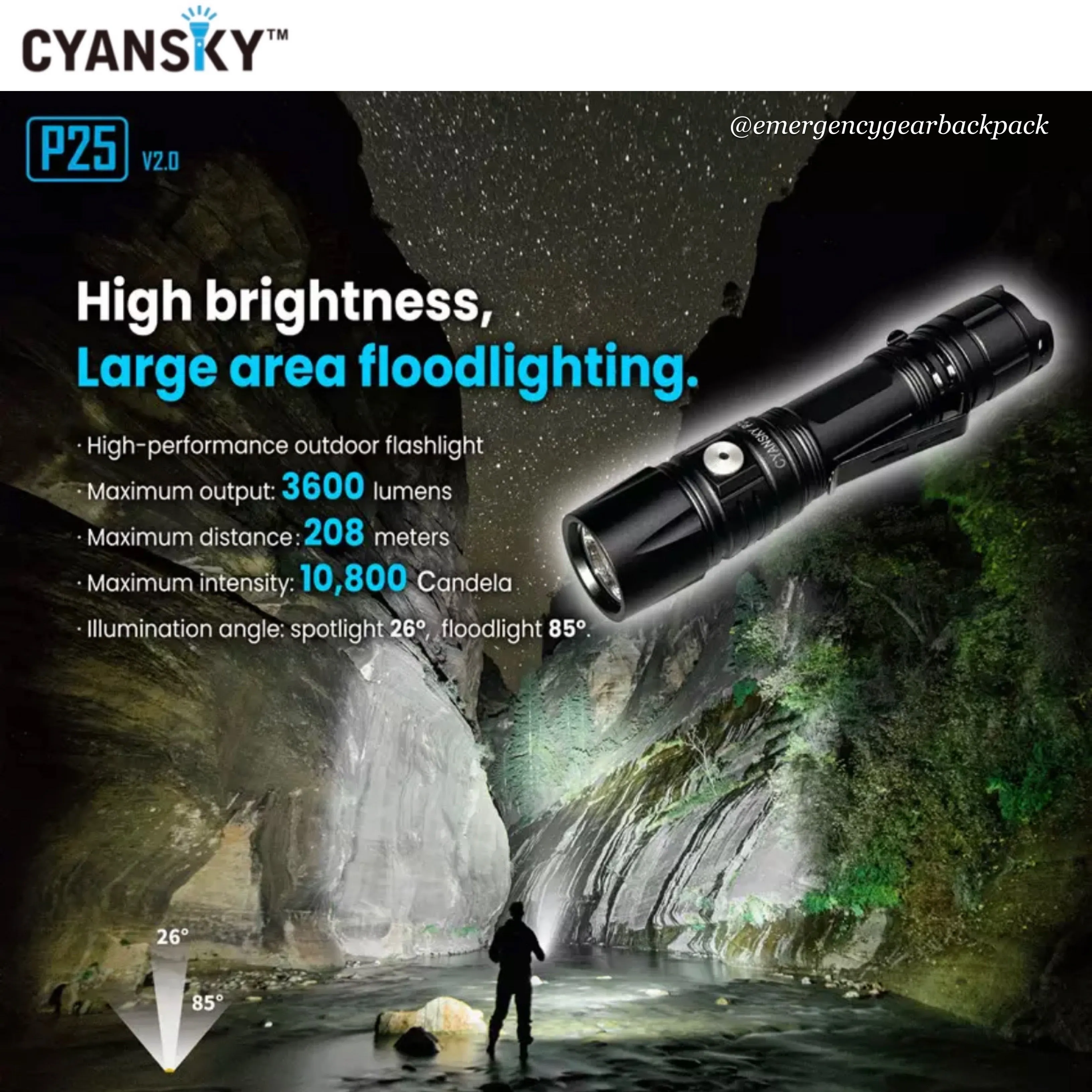 Cyansky P25 V2.0 Outdoor Flashlight 3600LMS 208M