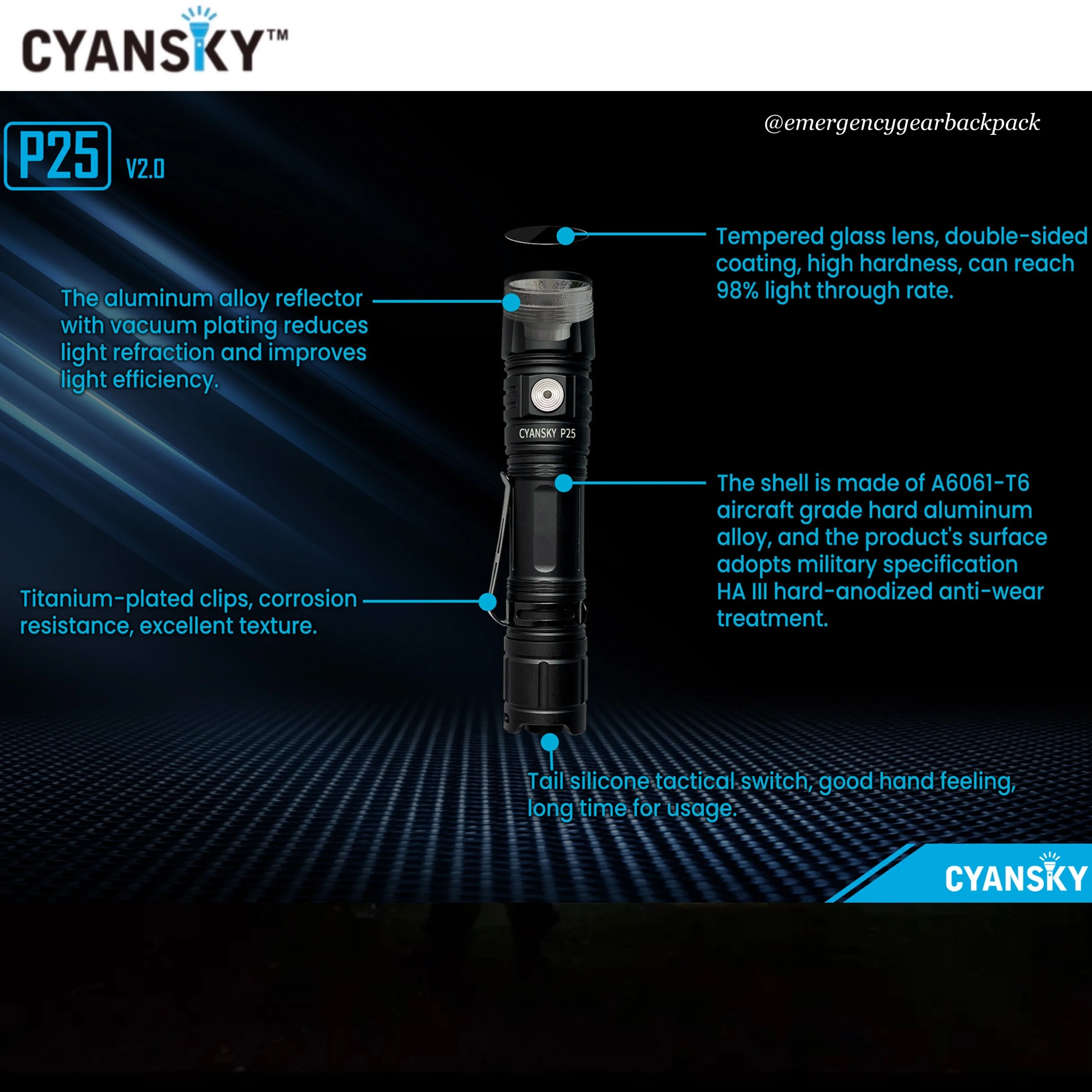 Cyansky P25 V2.0 Outdoor Flashlight 3600LMS 208M