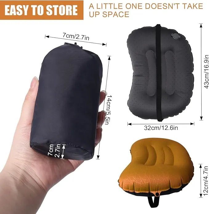 DAWNTREES 2 Pack Inflatable Pillow for Camping,Portable Compressible Ultra-light Travel Inflatable Pillow for Sleeping,Support The Neck and Lumbar,Backpacking Essentials (Orange)