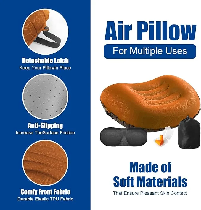 DAWNTREES 2 Pack Inflatable Pillow for Camping,Portable Compressible Ultra-light Travel Inflatable Pillow for Sleeping,Support The Neck and Lumbar,Backpacking Essentials (Orange)