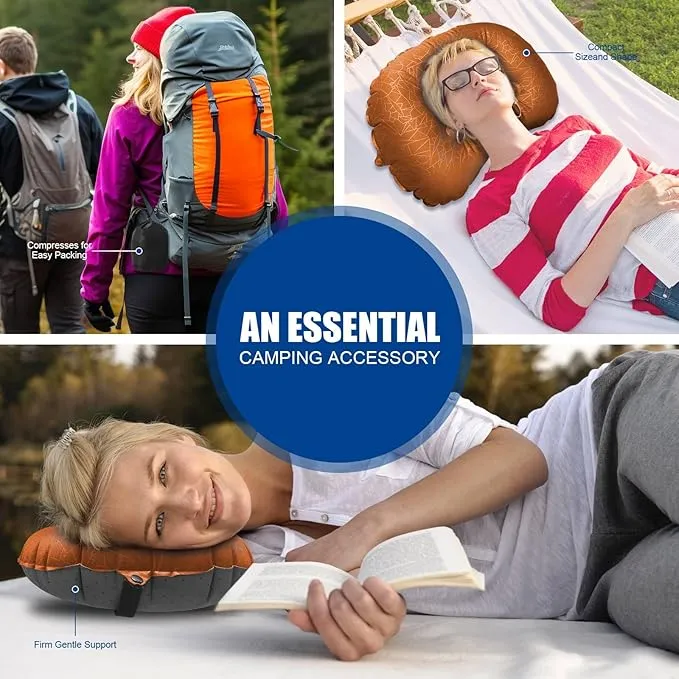 DAWNTREES 2 Pack Inflatable Pillow for Camping,Portable Compressible Ultra-light Travel Inflatable Pillow for Sleeping,Support The Neck and Lumbar,Backpacking Essentials (Orange)