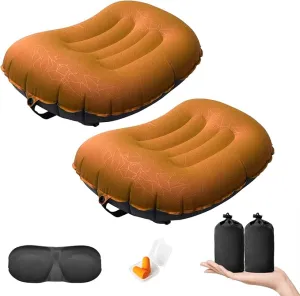 DAWNTREES 2 Pack Inflatable Pillow for Camping,Portable Compressible Ultra-light Travel Inflatable Pillow for Sleeping,Support The Neck and Lumbar,Backpacking Essentials (Orange)