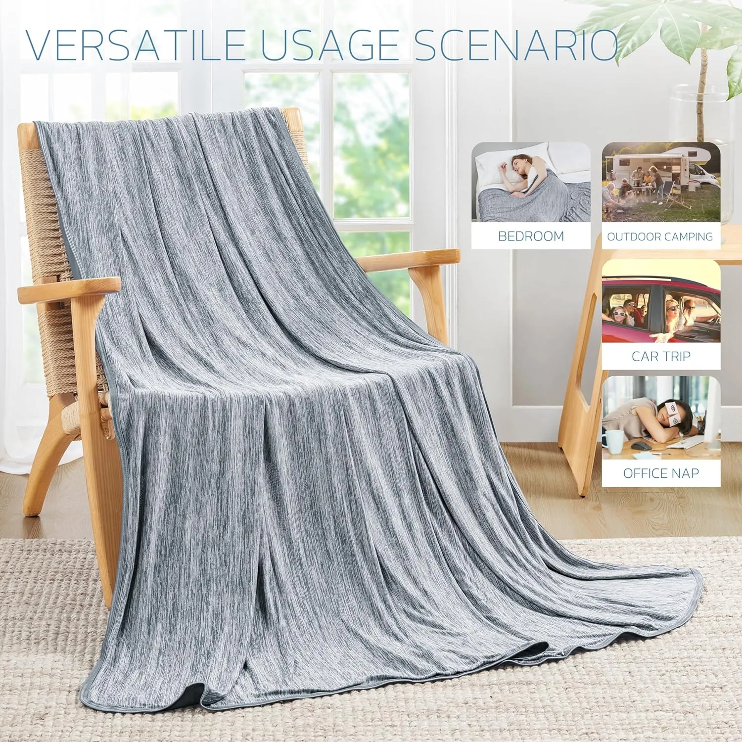 Degrees of Comfort Cooling Blanket, Summer Cooling Blankets for Hot Sleepers, Q-Max>0.4 Cold Tech Fabric, Cold Summer Bedding Queen Size, Grey