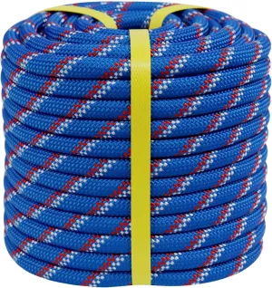 Double Braided Arborist Rigging Rope (1/2 in x 100 ft) Strong Polyester Rope 48 Strands for Tree Work Pulling Swing Sailing, Blue/White/Red
