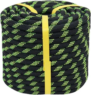 Double Braided Arborist Rope (1/2 in x 100 ft) Climbing Rope High Strength Polyester Rope for Tree Climbing Pulling Swing Sailing, Black/Fluorescent Green
