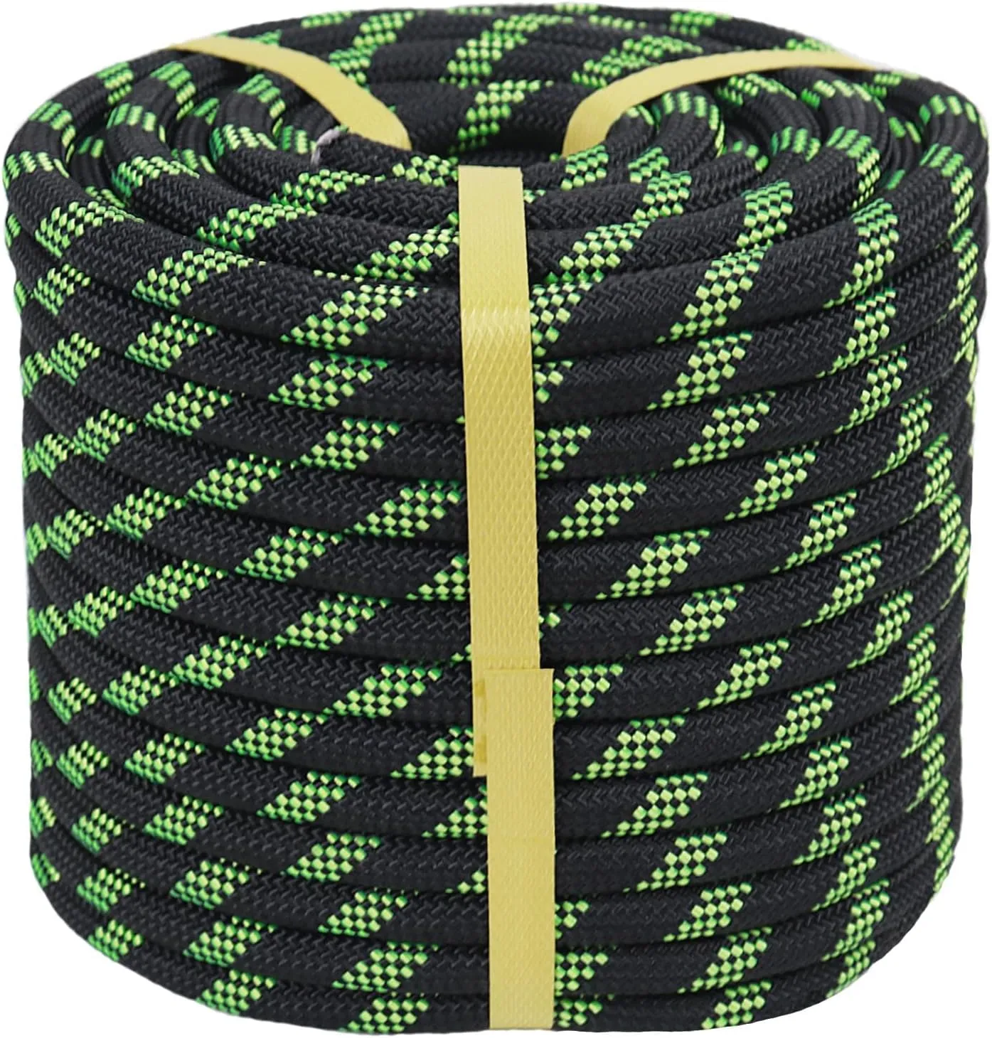 Double Braided Arborist Rope (1/2 in x 50 ft) Climbing Rope High Strength Polyester Rope for Tree Climbing Pulling Swing Sailing, Black/Fluorescent Green