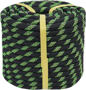 Double Braided Arborist Rope (1/2 in x 50 ft) Climbing Rope High Strength Polyester Rope for Tree Climbing Pulling Swing Sailing, Black/Fluorescent Green