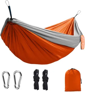Double Camping Hammock, Lightweight Nylon Parachute Hammocks with 2 Tree Straps, Hammock for Camping Double Hammocks Gear for The Outdoors Travel (Orange)