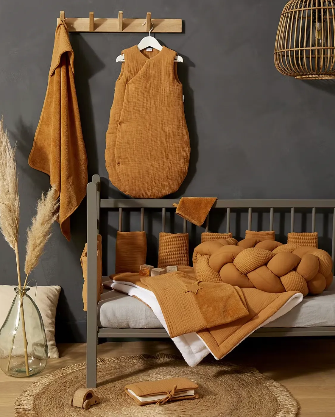 Double Gauze, Kimono sleeping bag in Hazelnut & Dove Gray