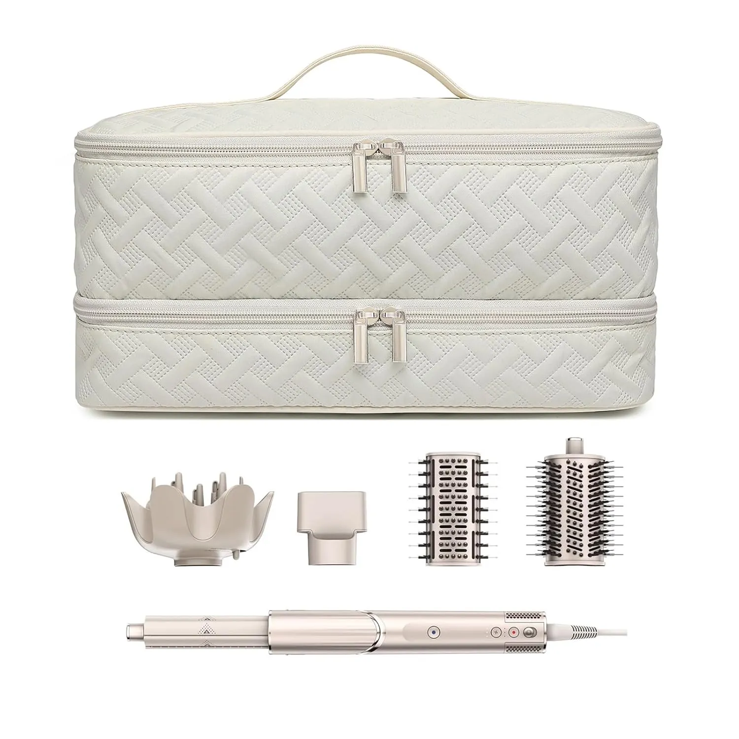 Double-Layer Travel Carrying Case for Revlon One-Step Hair Dryer Brush Volumizer Styler Shark FlexStyle Attachment Portable Storage Organizer Bag Hair Tools Travel Bag (Beige)