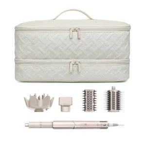 Double-Layer Travel Carrying Case for Revlon One-Step Hair Dryer Brush Volumizer Styler Shark FlexStyle Attachment Portable Storage Organizer Bag Hair Tools Travel Bag (Beige)