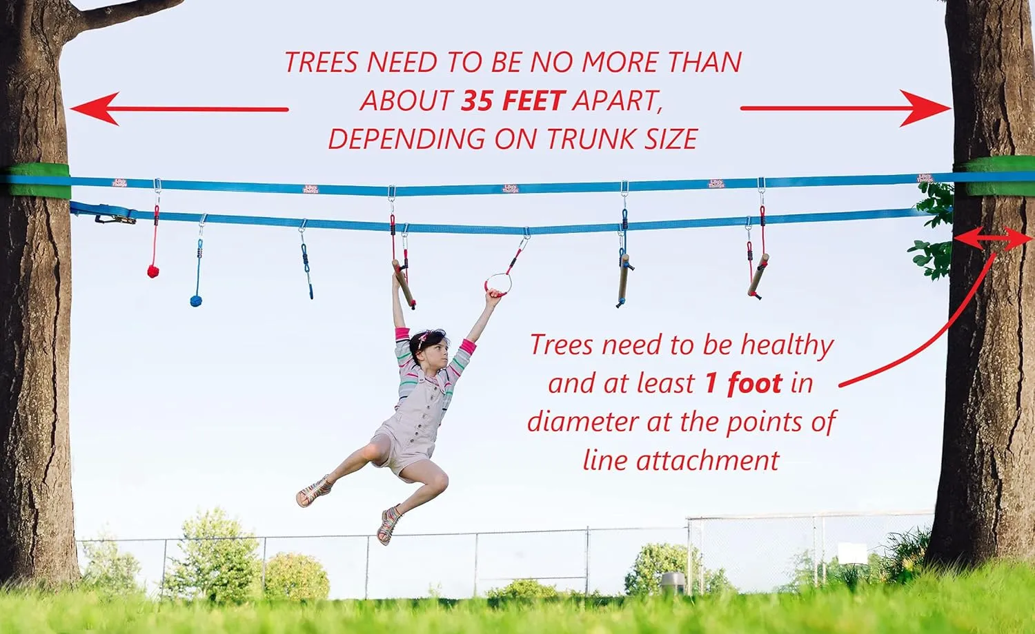 Double Ninja Slackline Obstacle Course for Kids | 80 Foot Line | Ninja Slackline Monkey Bars Playground Equipment | Ninja Ropes Course | Patented Double Line Design