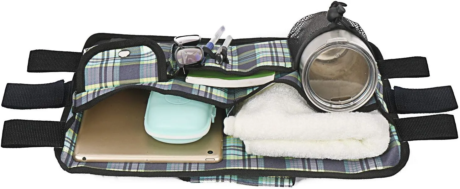 Double Sided Walker Bag, Organizer Pouch Tote for Folding Walker (Colorful Blue)