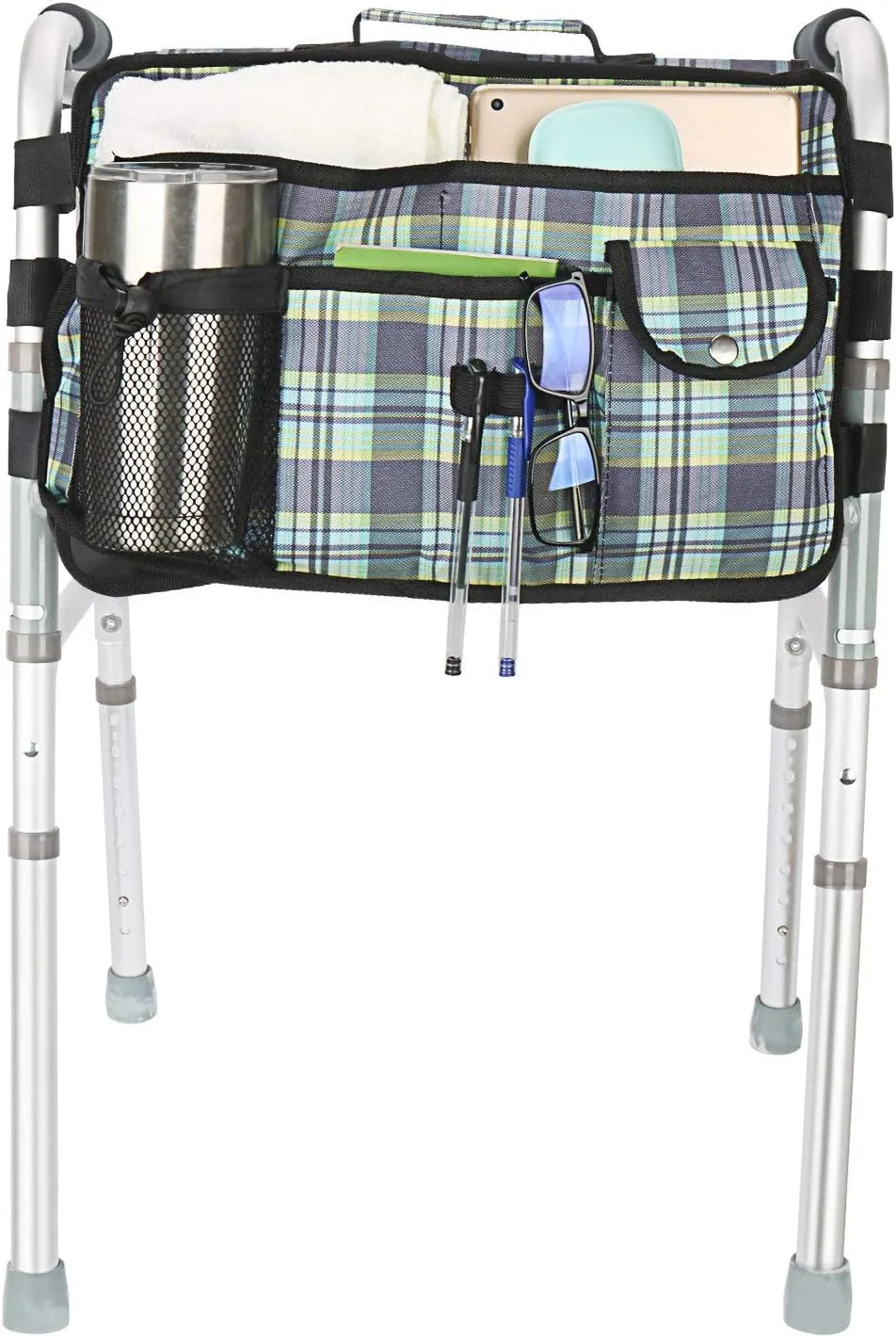 Double Sided Walker Bag, Organizer Pouch Tote for Folding Walker (Colorful Blue)