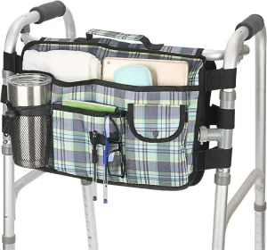Double Sided Walker Bag, Organizer Pouch Tote for Folding Walker (Colorful Blue)