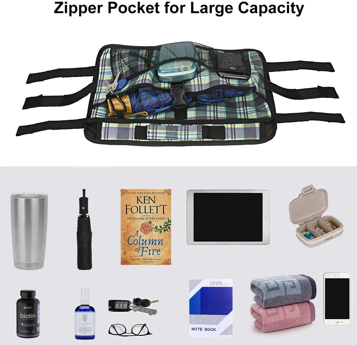 Double Sided Walker Bag, Organizer Pouch Tote for Folding Walker (Colorful Blue)