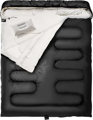 Double Sleeping Bag with Pillow for Adults 3 Season Queen Size Two Person Sleeping Bag Cold Weather Camping Sleeping Bag Camping Essentials Camping Gear Camping Accessories