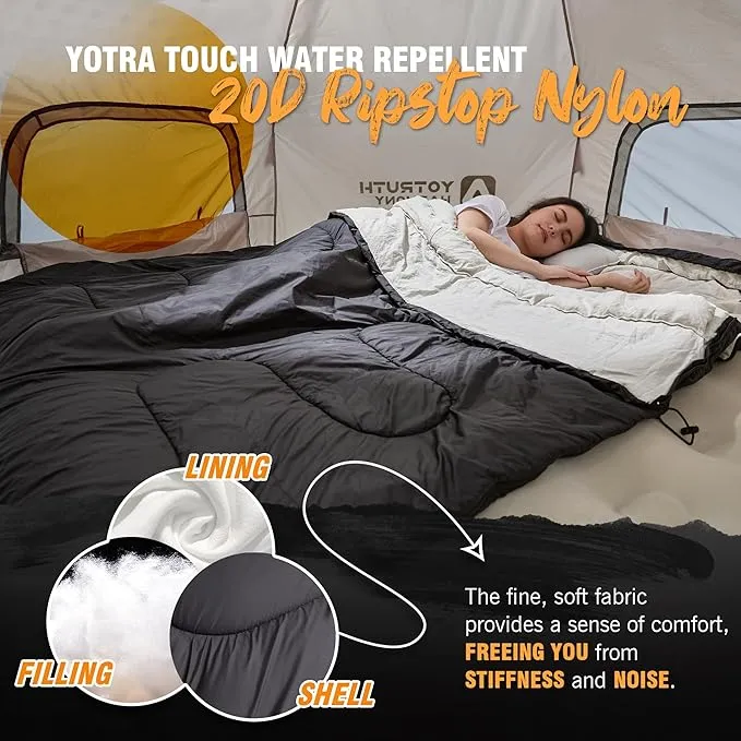 Double Sleeping Bag with Pillow for Adults 3 Season Queen Size Two Person Sleeping Bag Cold Weather Camping Sleeping Bag Camping Essentials Camping Gear Camping Accessories