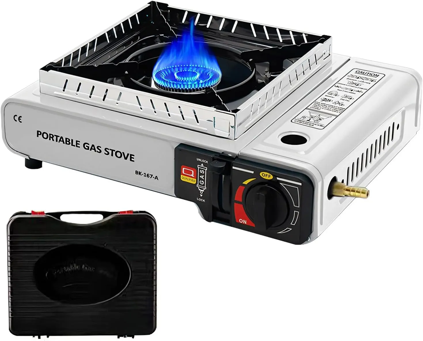 Dual Fuel Wind-Guard Camping Stove with Butane & Propane with Carrying Case, Portable and lightweight for Emergency, Hiking, Backpacking, Camping Essentials (White)