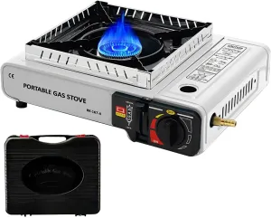 Dual Fuel Wind-Guard Camping Stove with Butane & Propane with Carrying Case, Portable and lightweight for Emergency, Hiking, Backpacking, Camping Essentials (White)