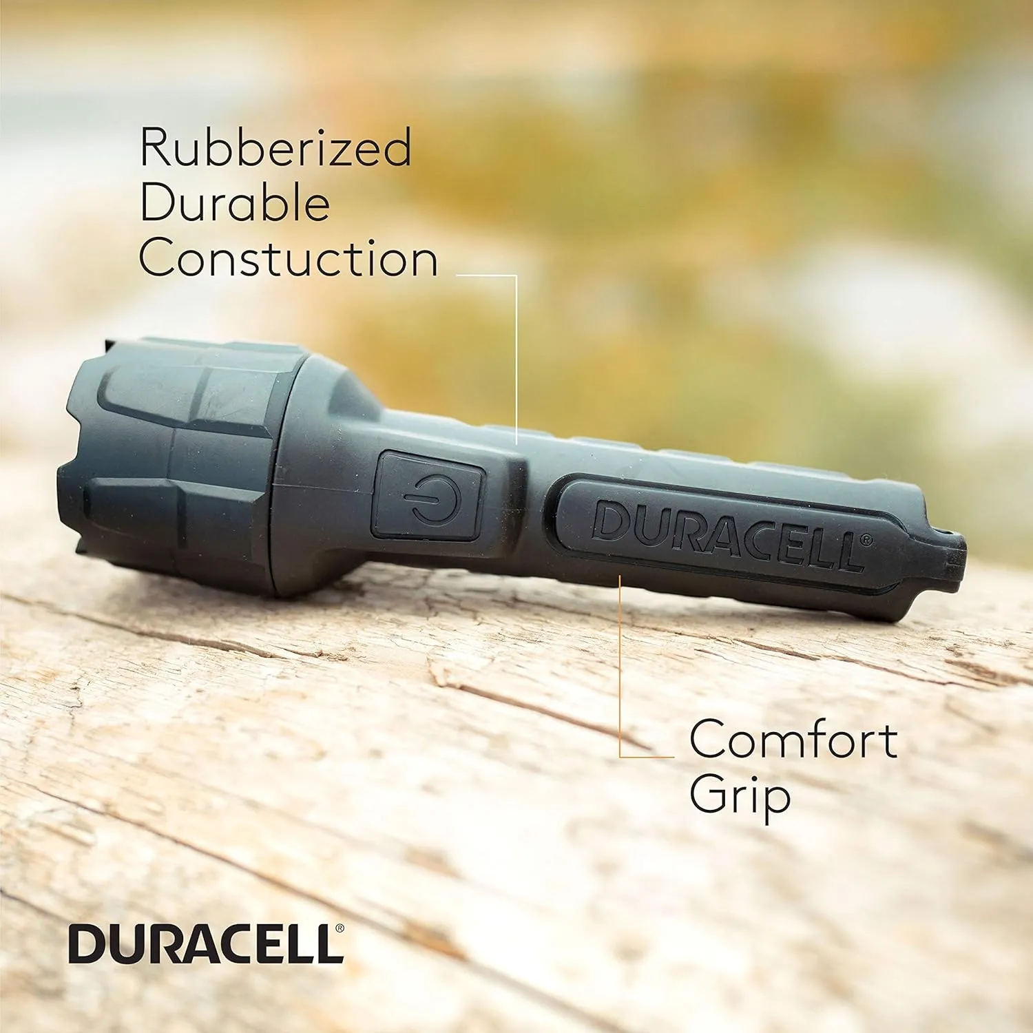 Duracell 100 Lumen Heavy Duty Rubber Flashlight - Rubberized Construction with Comfort Grip Design and 2-AA Batteries Included. Great for In-Door & Out-Door Use