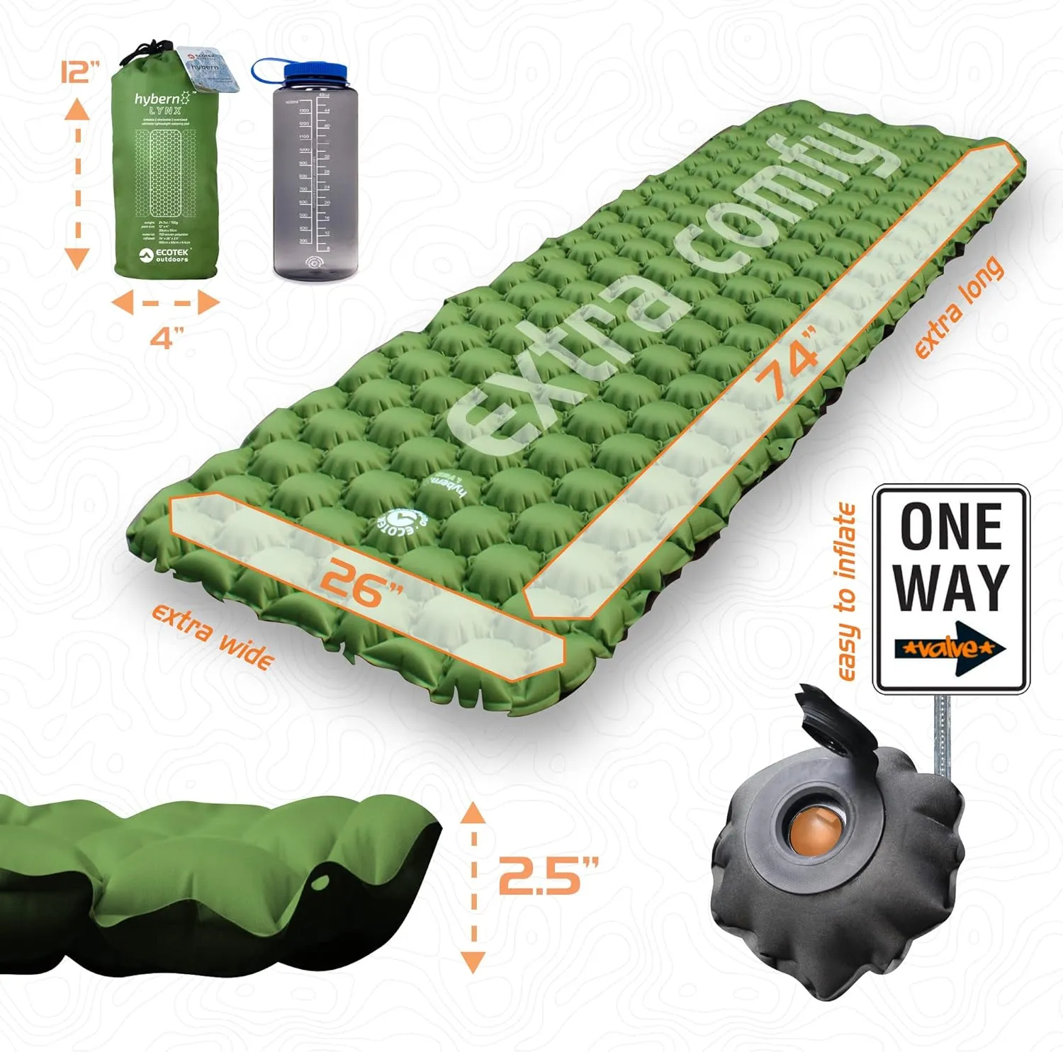 ECOTEK Outdoors Hybern8 Lynx Inflatable Sleeping Pad (Fire Orange)