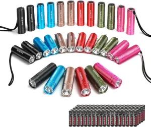 EverBrite 30-Pack Mini Flashlight Set, Aluminum LED Handheld Torches with Lanyard, Assorted Colors, Batteries Included for Party Favors, Night Reading, Camping, Power Outage, Gift to Christmas