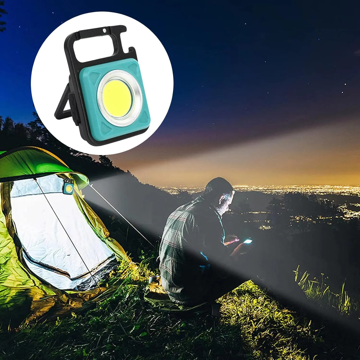 EVTSCAN Mini Keychain LED Lamp 30 COB Rechargeable Flashlight Portable Emergency Work Light 500LM (Blue)